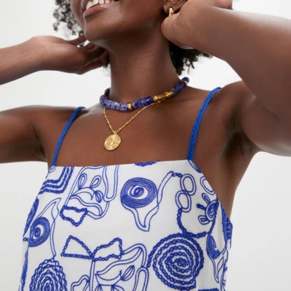 Tuckernuck l White & Royal Blue Applique Santorini Mini Dress l M - Picture 5 of 12